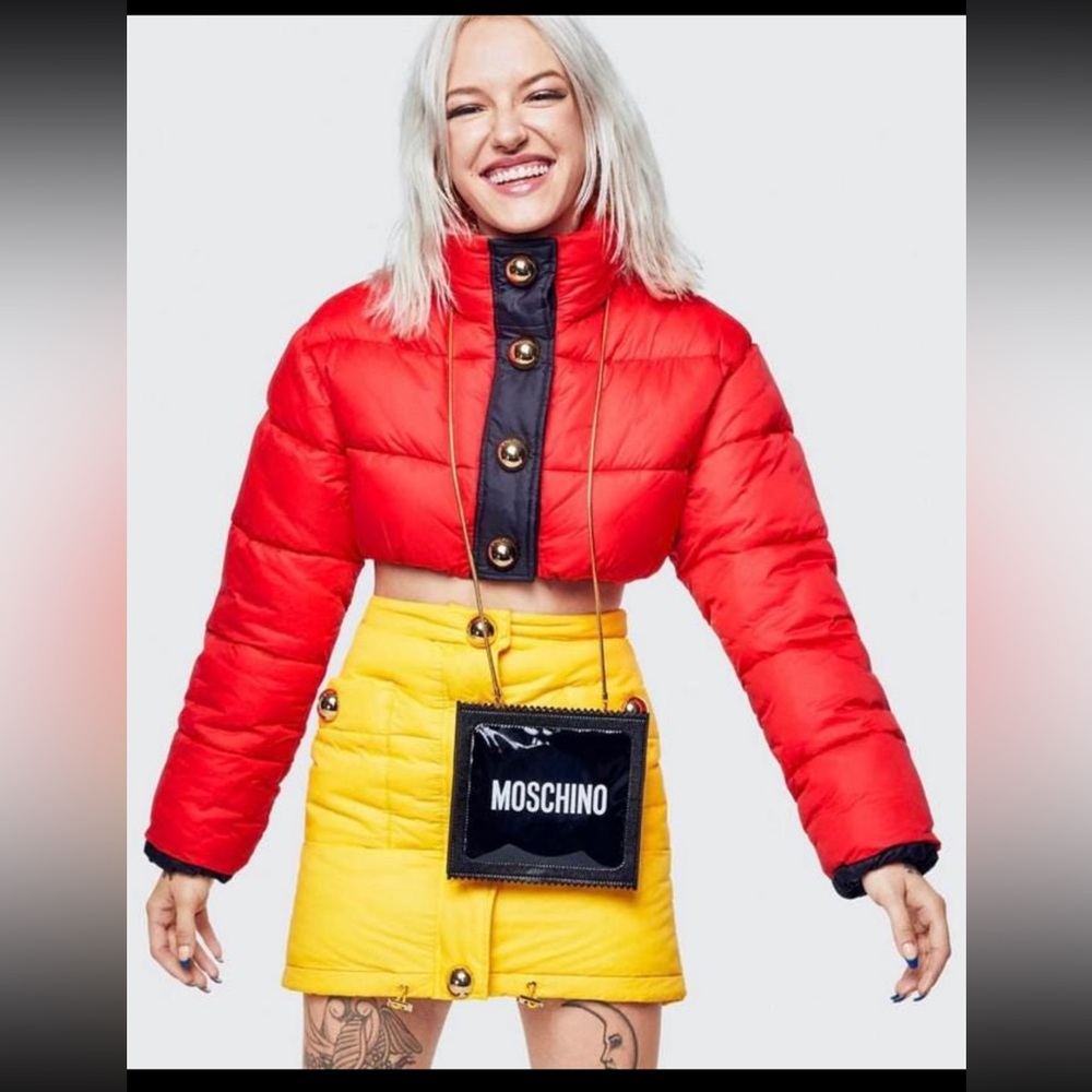 Moschino & H&M Collab Yellow Puffer Mini Skirt with Gold Accents